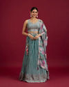 Elegant Blue Chinon Crop Top Lehenga with Boota Border